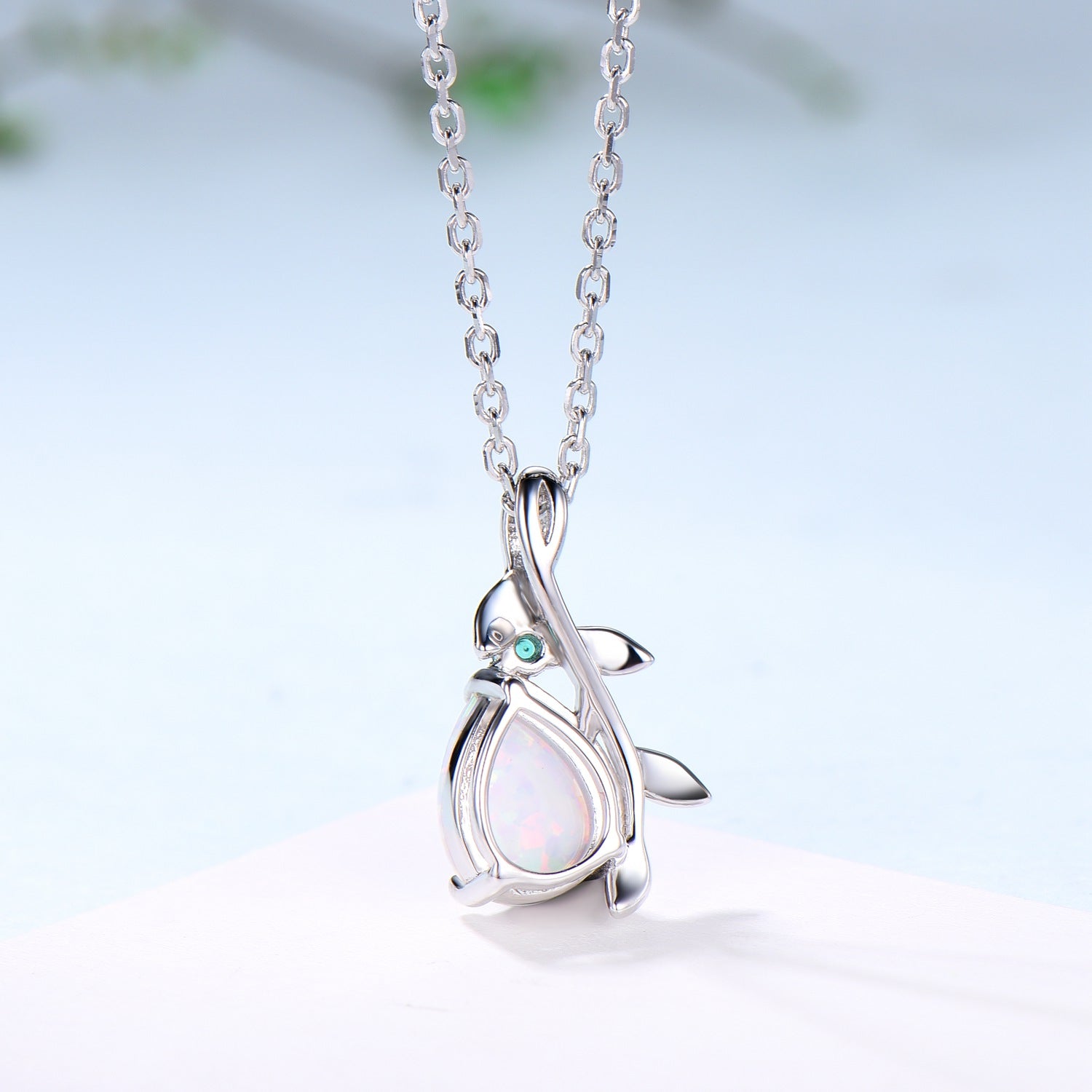 Natural Inspired White Opal Pendant Necklace fire opal leaf branch necklace elegant twisted pendant mom October birthstone anniversary gifts - PENFINE