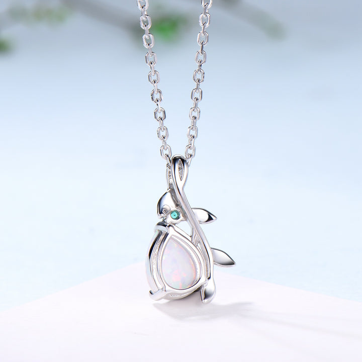 Natural Inspired White Opal Pendant Necklace fire opal leaf branch necklace elegant twisted pendant mom October birthstone anniversary gifts - PENFINE
