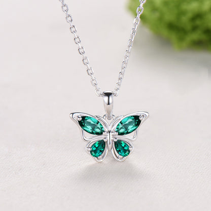 Elegant Marquise Pear Emerald Butterfly Necklace,Emerald Butterfly Stud Earrings, Jewelry Set For Women