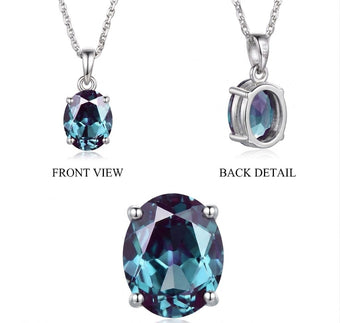 7x9mm oval cut lab alexandrite solitaire necklace, 9k white gold