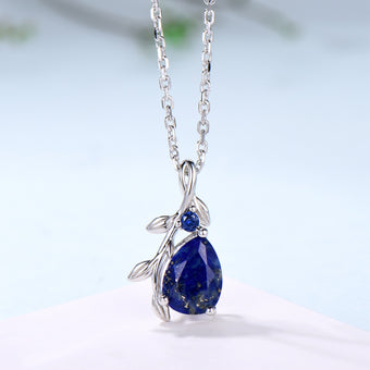 Natural Inspired Lapis Lazuli Pendant Necklace sapphire leaf branch necklace elegant twisted pendant mom anniversary gifts for daughter - PENFINE