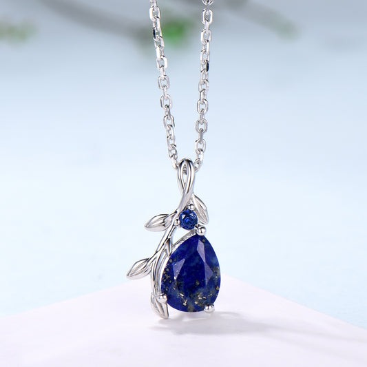 Natural Inspired Lapis Lazuli Pendant Necklace sapphire leaf branch necklace elegant twisted pendant mom anniversary gifts for daughter - PENFINE