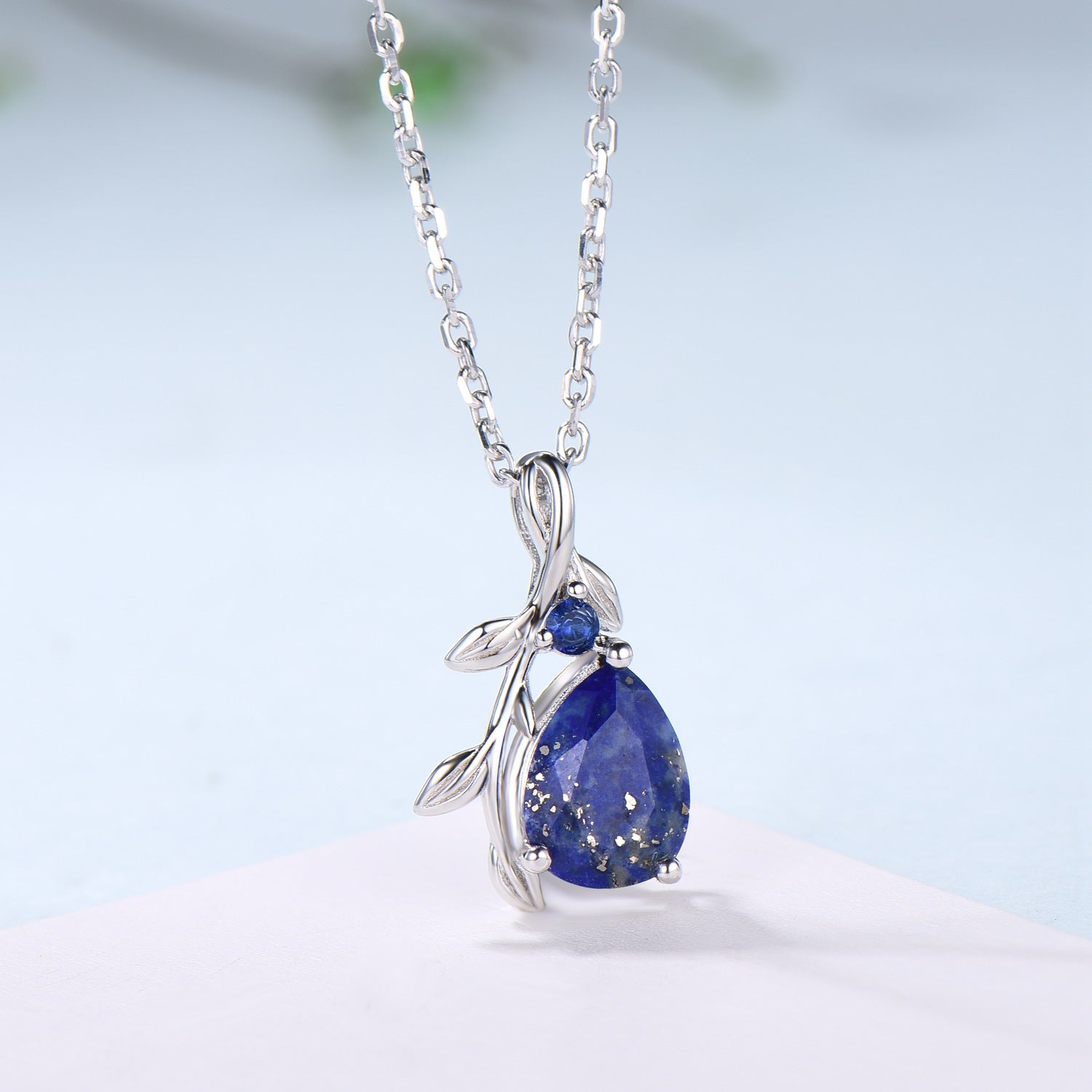 Natural Inspired Lapis Lazuli Pendant Necklace sapphire leaf branch necklace elegant twisted pendant mom anniversary gifts for daughter - PENFINE