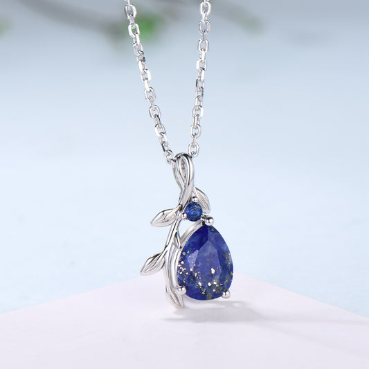 Natural Inspired Lapis Lazuli Pendant Necklace sapphire leaf branch necklace elegant twisted pendant mom anniversary gifts for daughter - PENFINE