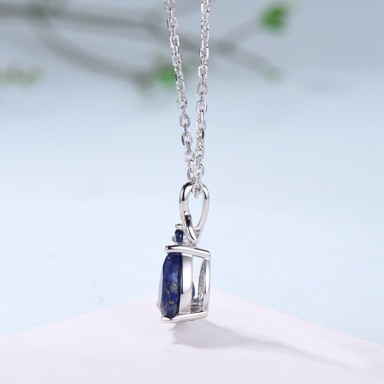 Natural Inspired Lapis Lazuli Pendant Necklace sapphire leaf branch necklace elegant twisted pendant mom anniversary gifts for daughter - PENFINE