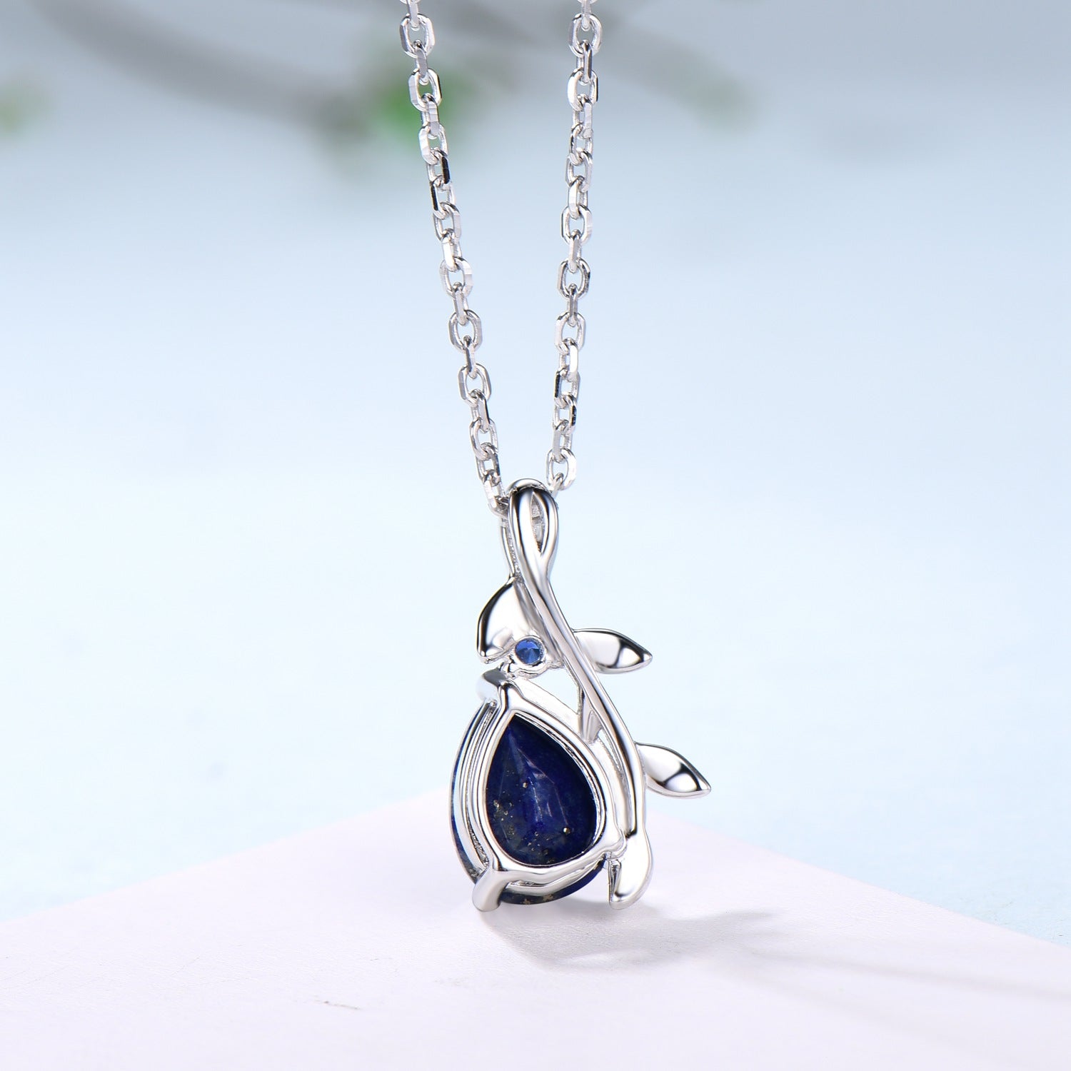 Natural Inspired Lapis Lazuli Pendant Necklace sapphire leaf branch necklace elegant twisted pendant mom anniversary gifts for daughter - PENFINE