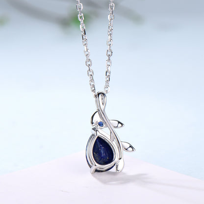 Natural Inspired Lapis Lazuli Pendant Necklace sapphire leaf branch necklace elegant twisted pendant mom anniversary gifts for daughter - PENFINE