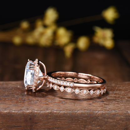 3ct Cushion Moissanite Engagement Ring Set, 14k Rose Gold Bridal Band