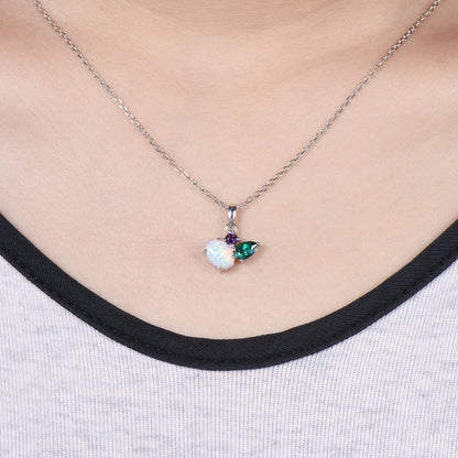 Minimalist Oval Opal Amethyst Emerald Pendant,Three Stone Drop Necklace