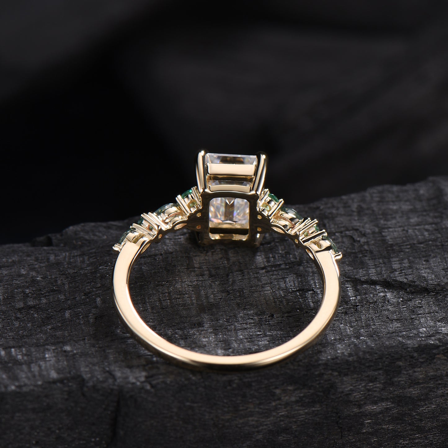 Vintage Emerald Cut Moissanite Engagement Ring Unique Marquise Moss Agate Moissanite Wedding Ring Art Deco Minimalsit Anniversary Ring Gift