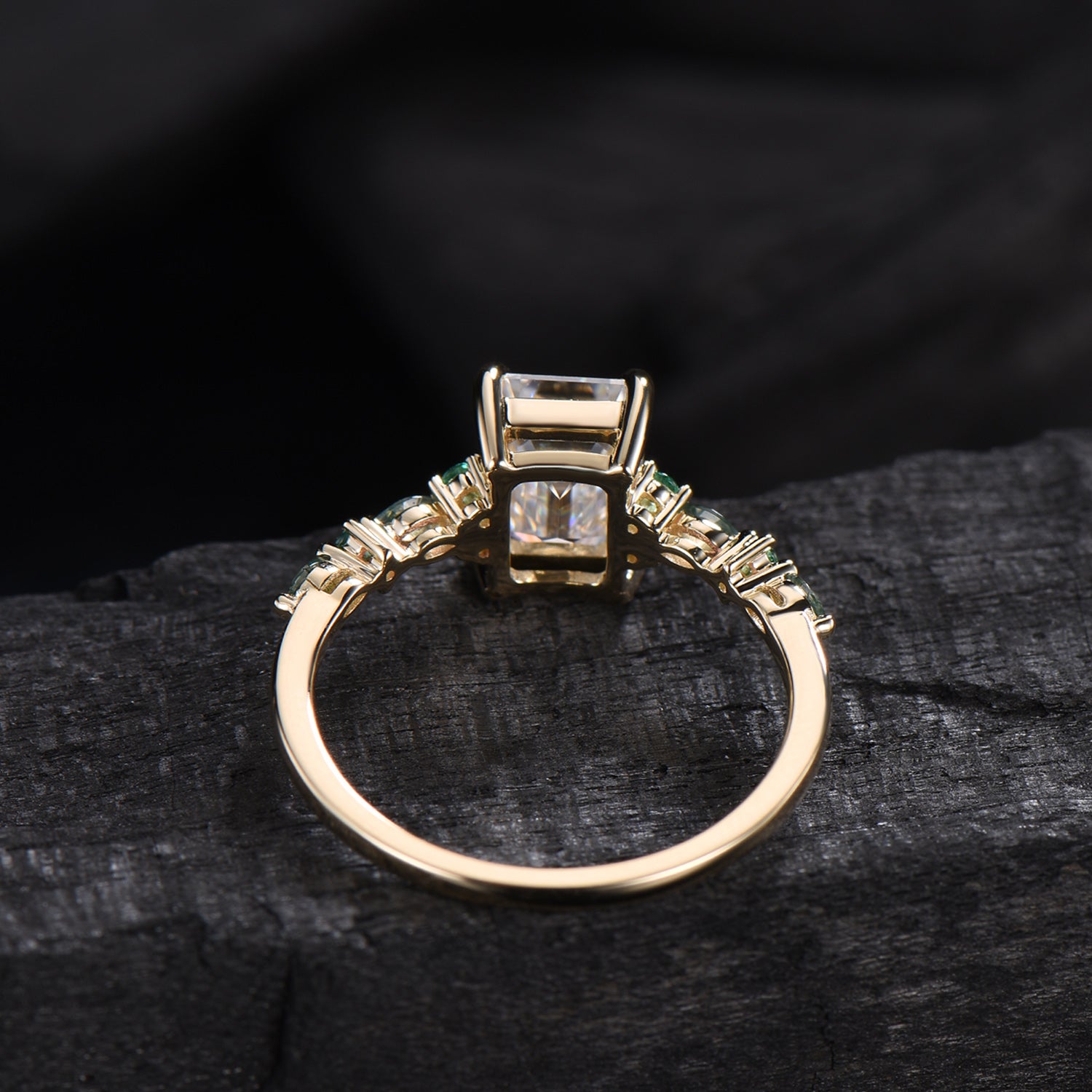 Vintage Emerald Cut Moissanite Engagement Ring Unique Marquise Moss Agate Moissanite Wedding Ring Art Deco Minimalsit Anniversary Ring Gift