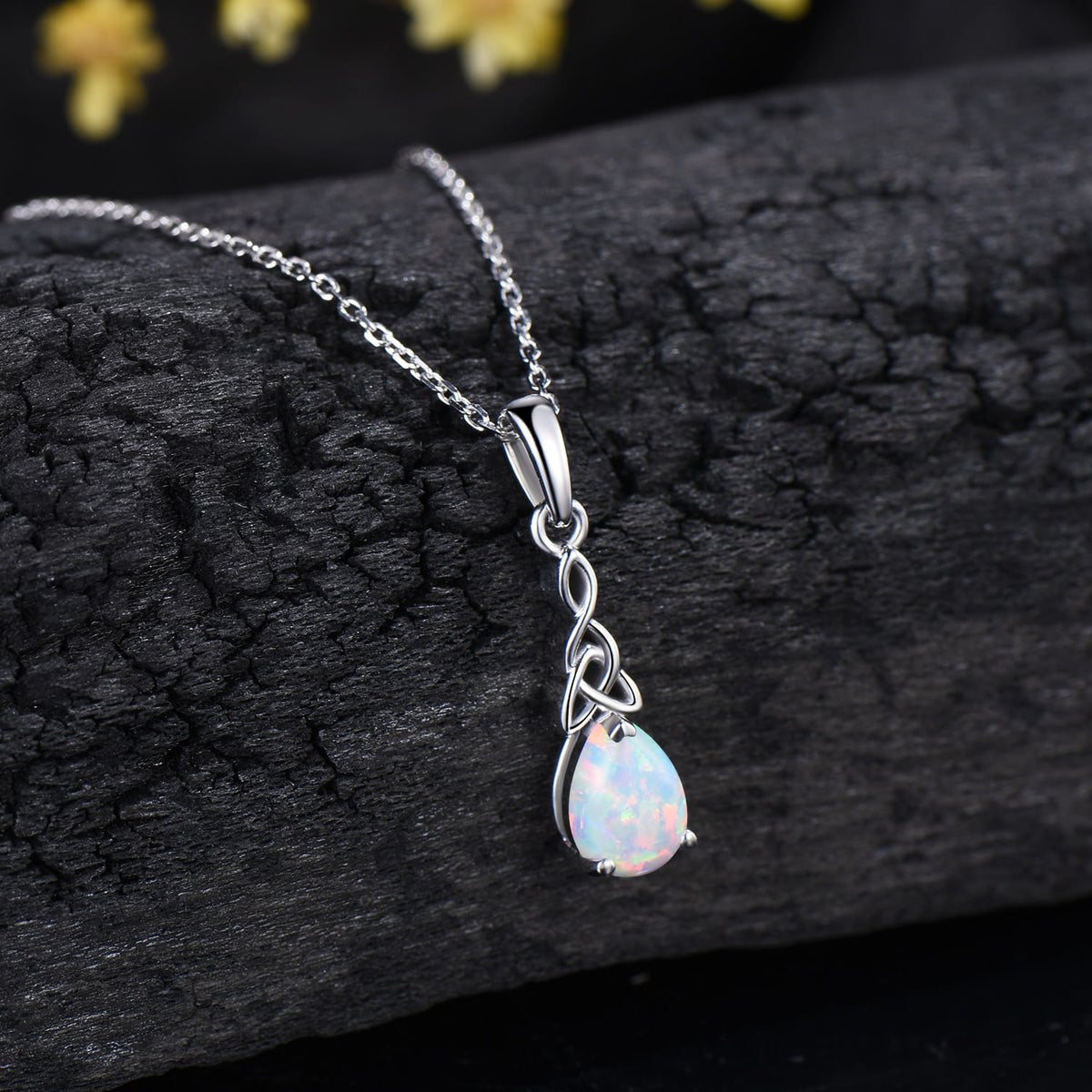 5x7mm Teardrop White Opal Pendant Necklace Vintage Unique Fire Opal Pendant Norse Viking Opal Necklace For Women Birthday Gift