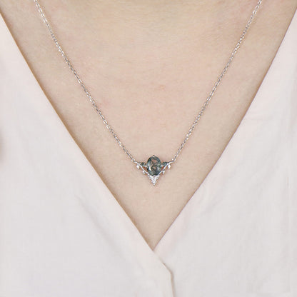 Moss Agate Leaf Vine Pendant Necklace, Nature Inspired