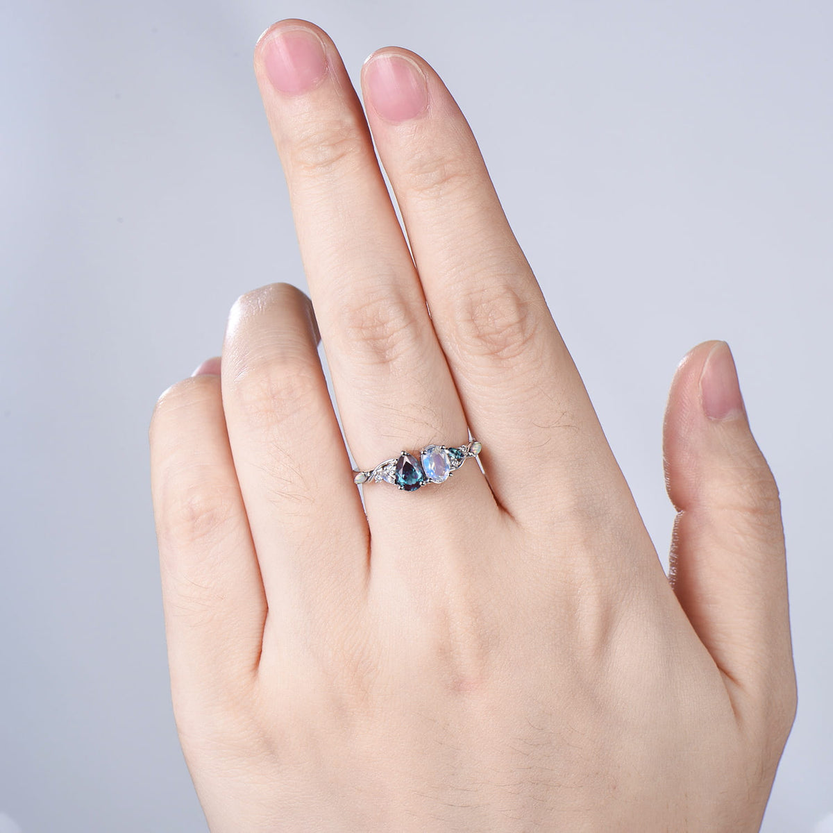 Toi et Moi Moonstone & Alexandrite Engagement Ring | Pear and Oval Cut