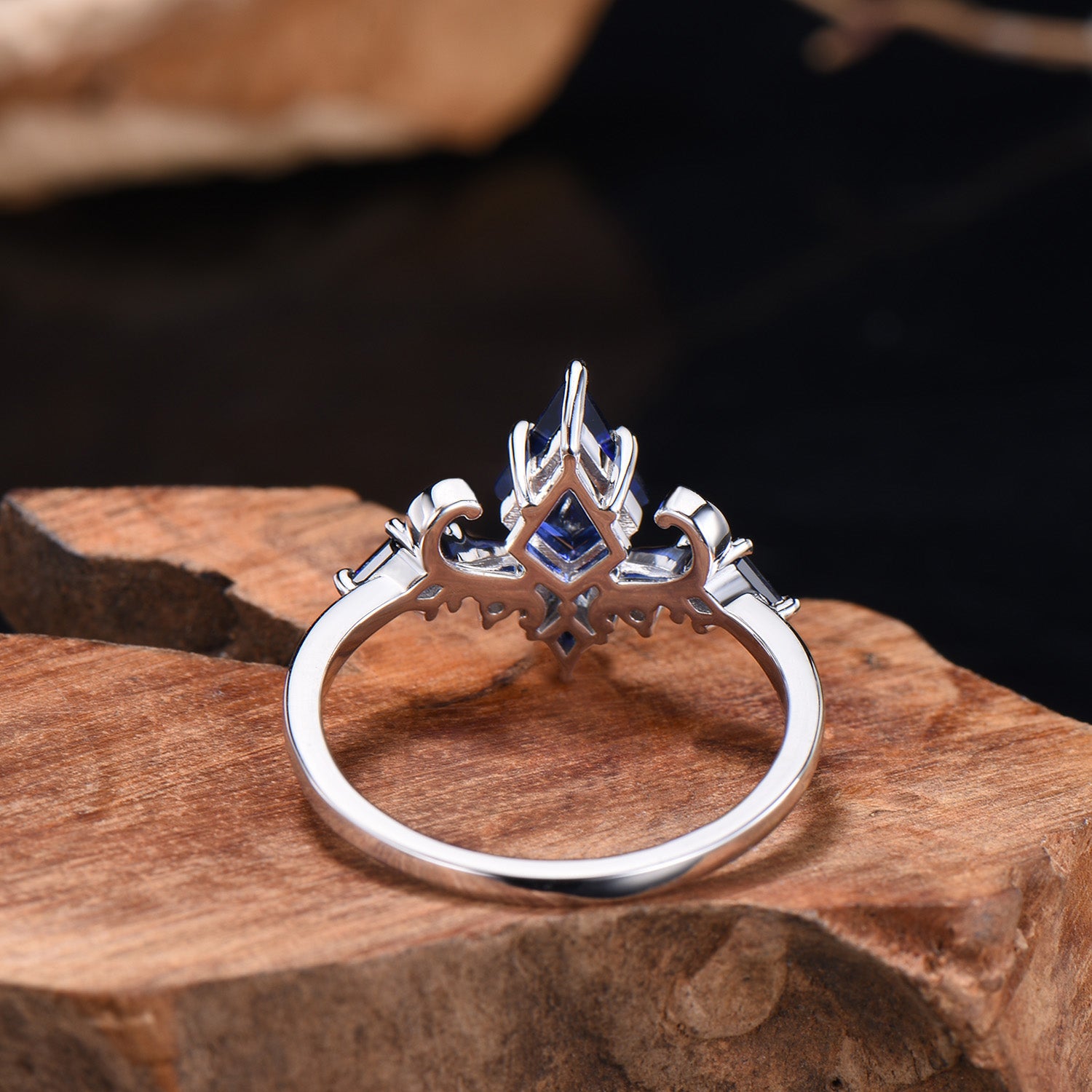 Unique Sapphire Ring Set Vintage Kite Cut Blue Sapphire Engagement Ring Open Gap Ruby Wedding Band Gold Bridal Set Anniversary Promise Gifts