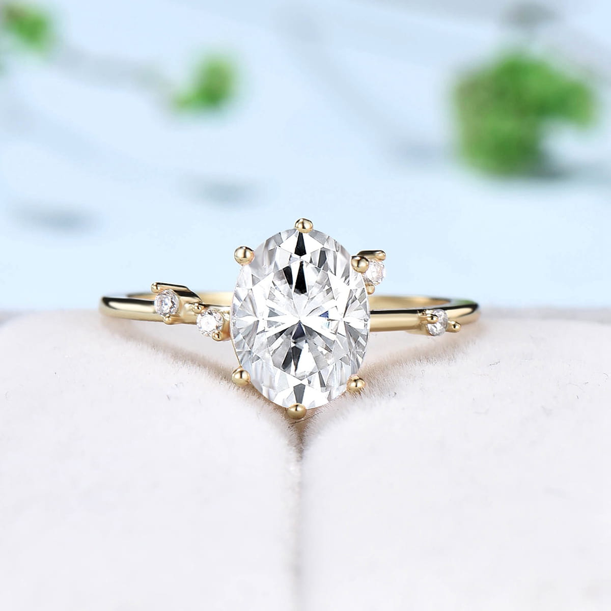 Dainty Oval cut moissanite engagement ring solid 14k yellow gold Minimalist 6 prongs cluster diamond promise wedding ring women jewelry gift - PENFINE