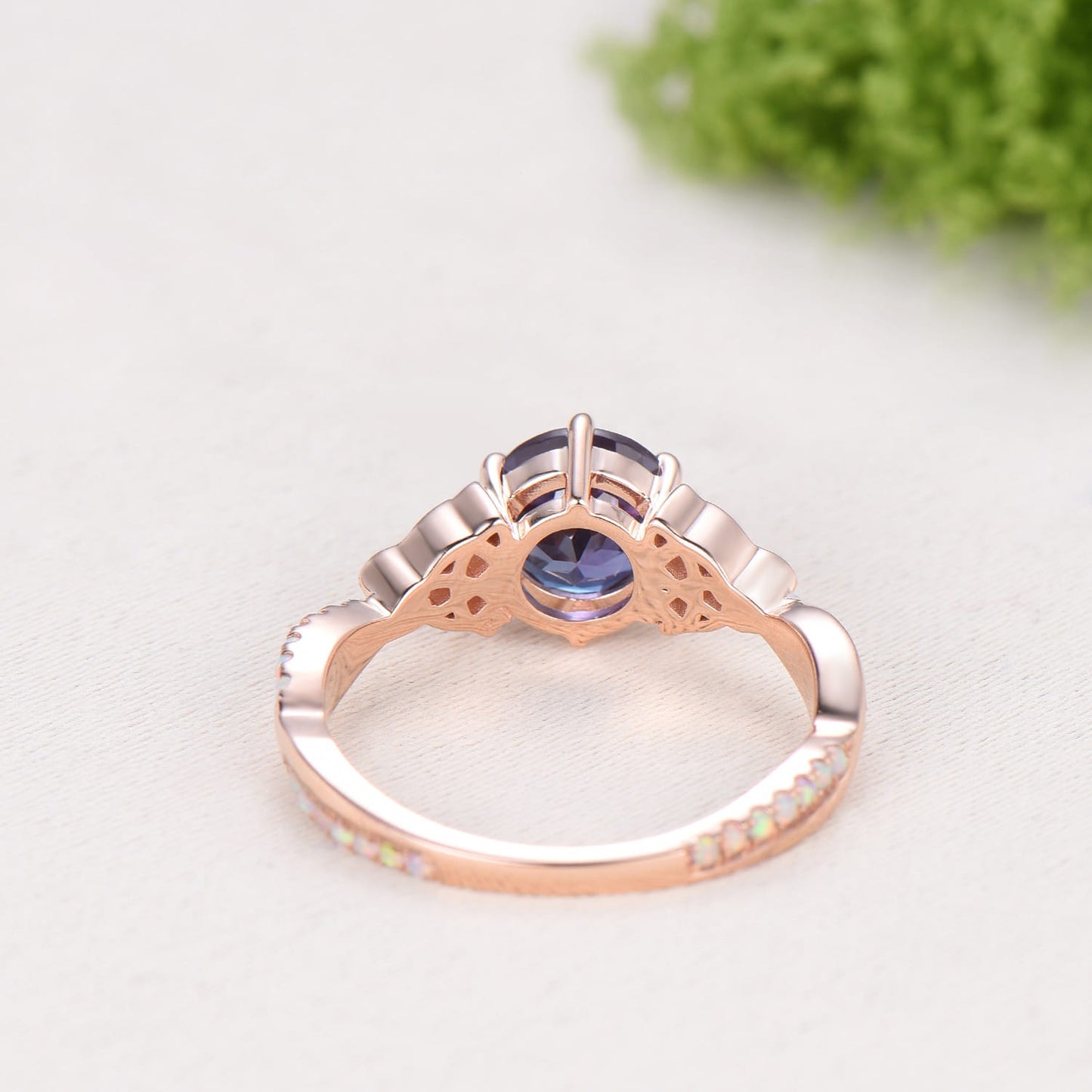 Celtic Knot Round Cut Alexandrite Engagement Ring Unique Norse Viking Fire Opal infinity Wedding Ring Spilt Shank Anniversary Promise Gifts