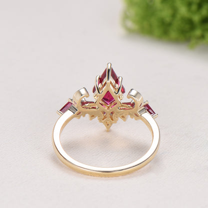 Unique Kite Cut Ruby Engagement Ring Rose Gold Four Max - PENFINE