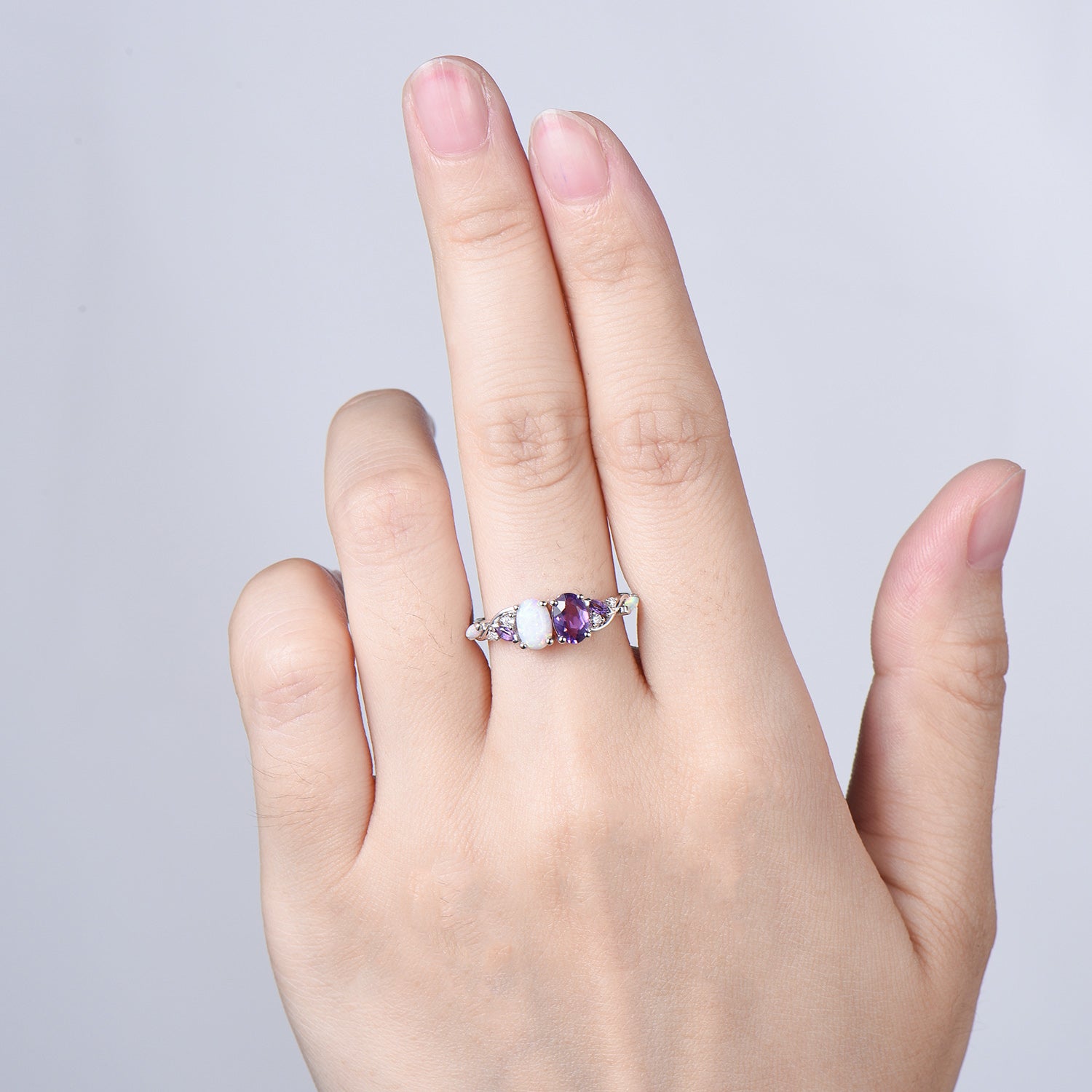 Toi et Moi Opal and Amethyst Engagement Ring | Two Stone Vine Band - PENFINE