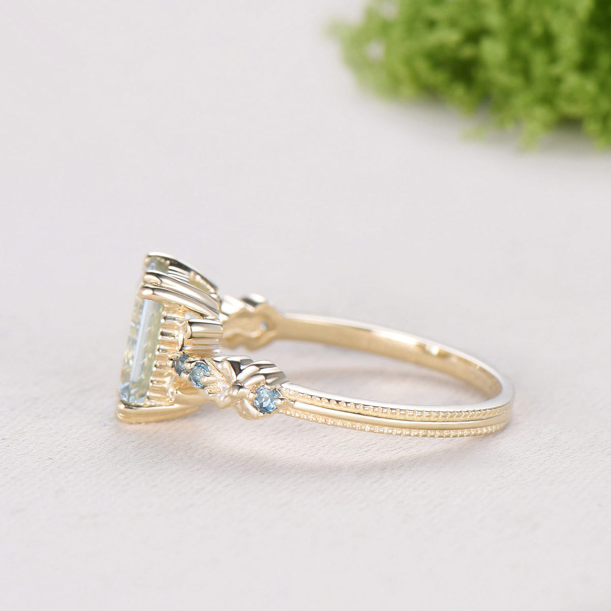 Retro Emerald Cut Aquamarine Ring Vintage Aquamarine Engagement Ring unique 8 prong blue topaz wedding Band Ring Anniversary Gift For Women
