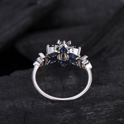 Celestial Sun and Moon Engagement Ring | Sapphire & Citrine Floral Mandala - PENFINE