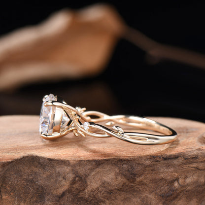 3ct Round Moissanite Engagement Ring 14K Yellow Gold  Twig Promise Ring