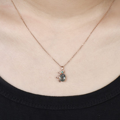 Natural Inspired Pear Shaped Moss Agate Pendant Necklace leaf branch emerald necklace silver rose gold green agate promise anniversary gifts