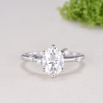 Dainty Oval cut moissanite engagement ring solid 14k yellow gold Minimalist 6 prongs cluster diamond promise wedding ring women jewelry gift
