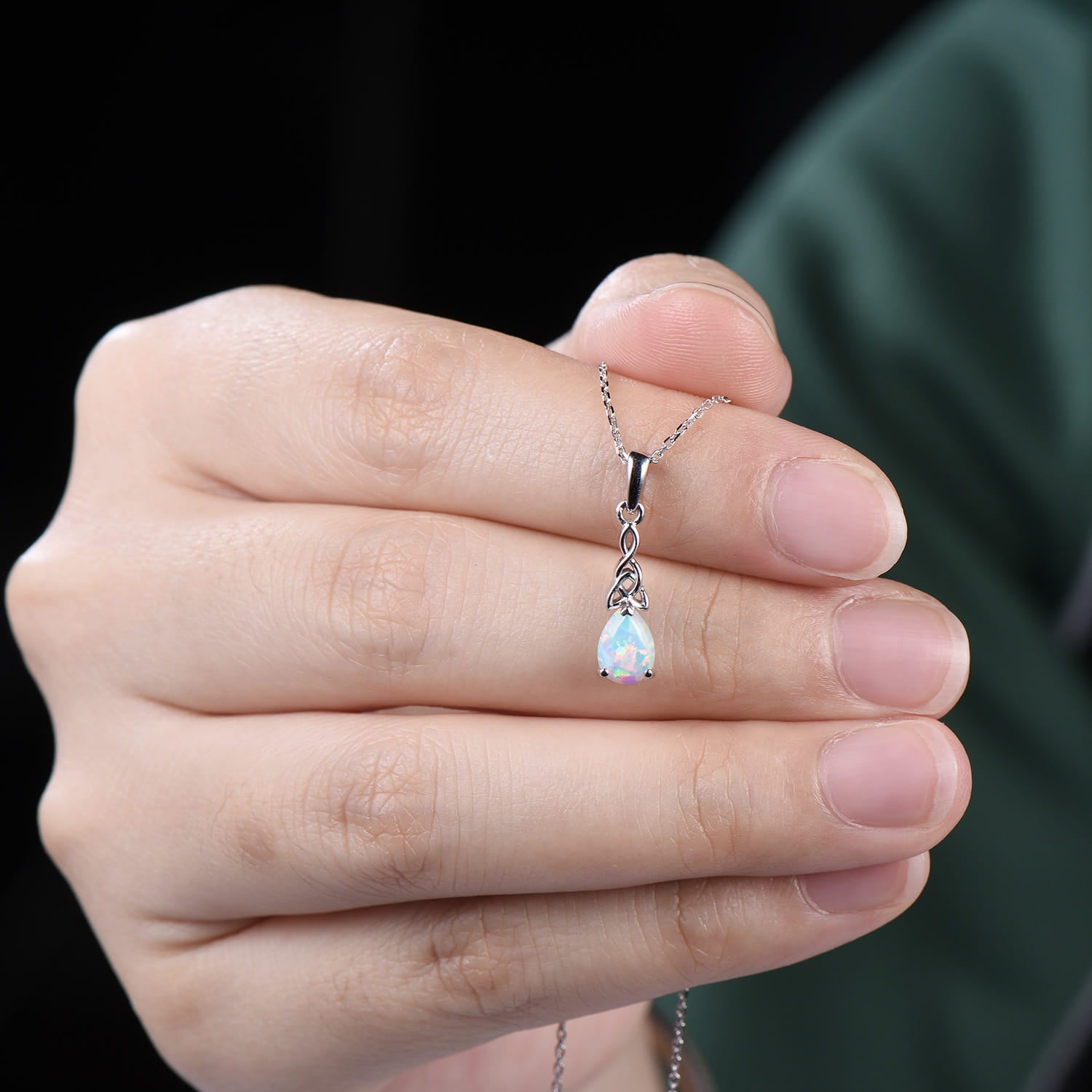 5x7mm Teardrop White Opal Pendant Necklace Vintage Unique Fire Opal Pendant Norse Viking Opal Necklace For Women Birthday Gift