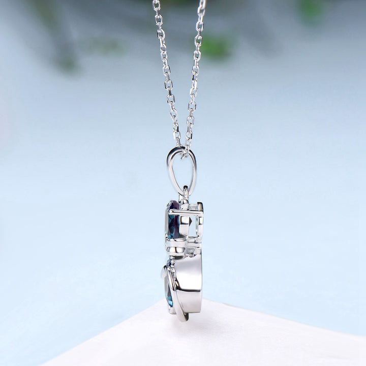 Dainty cat alexandrite necklace cute silver white gold bow-knot pendant necklace unique personalized Cat's Paw anniversary gift for daughter - PENFINE