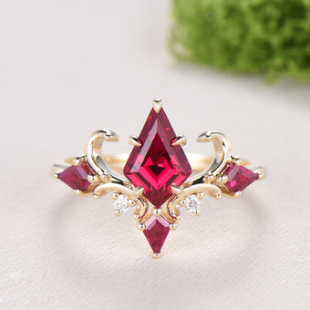 Unique Kite Cut Ruby Engagement Ring Rose Gold Four Max - PENFINE