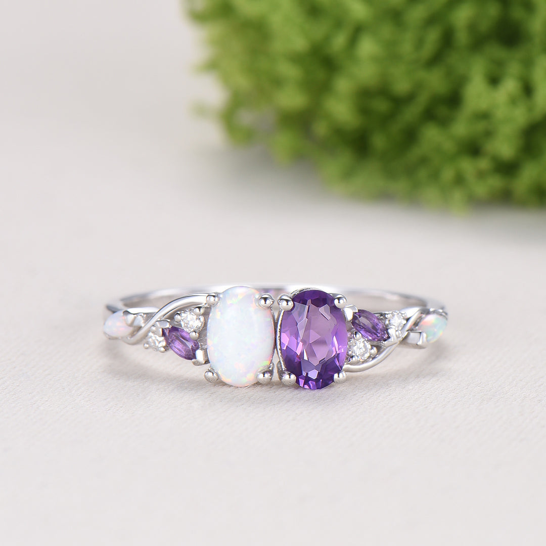 Toi et Moi Opal and Amethyst Engagement Ring | Two Stone Vine Band - PENFINE