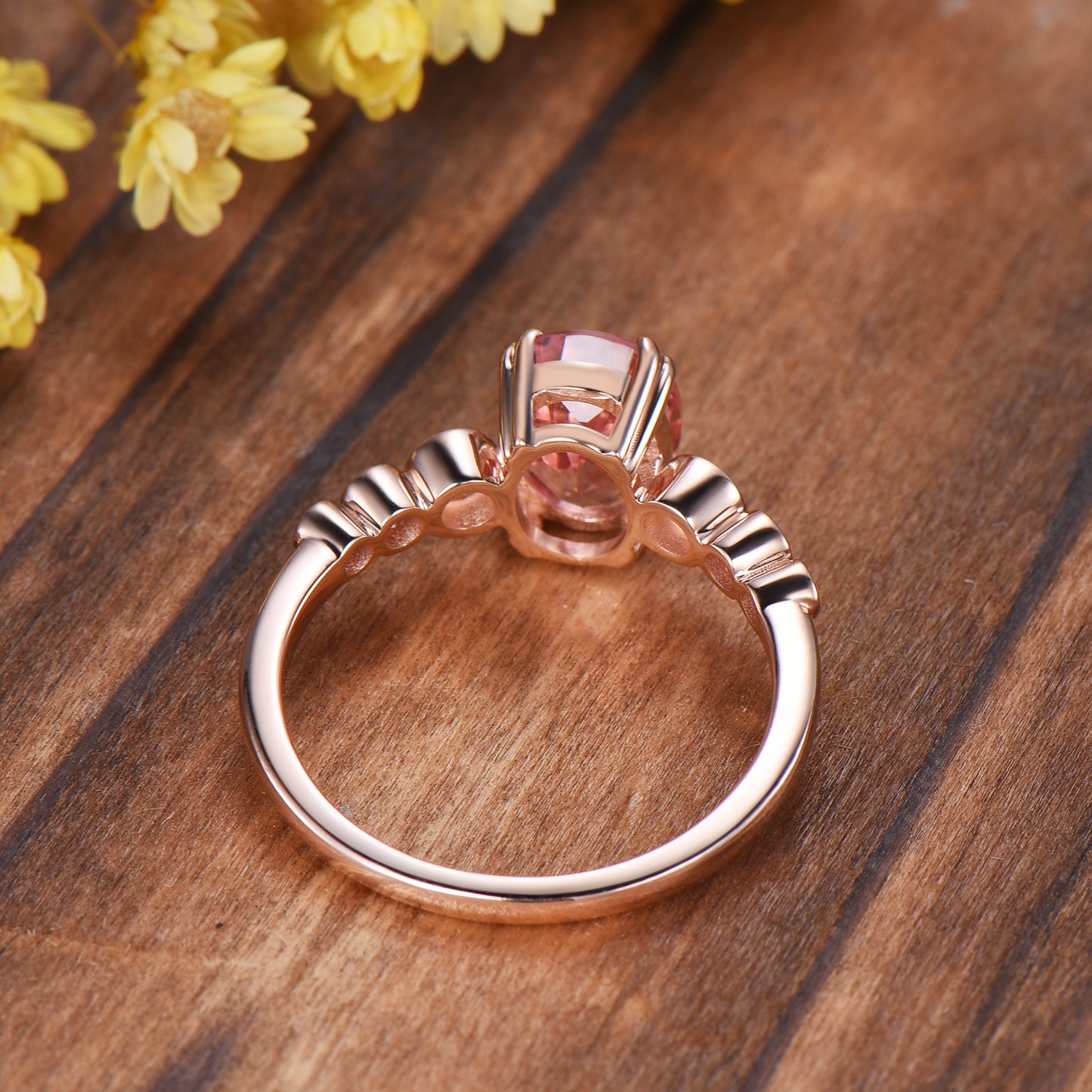 Oval Padparadscha Sapphire Ring with White Opal Band ¨C Engagement Bridal Ring