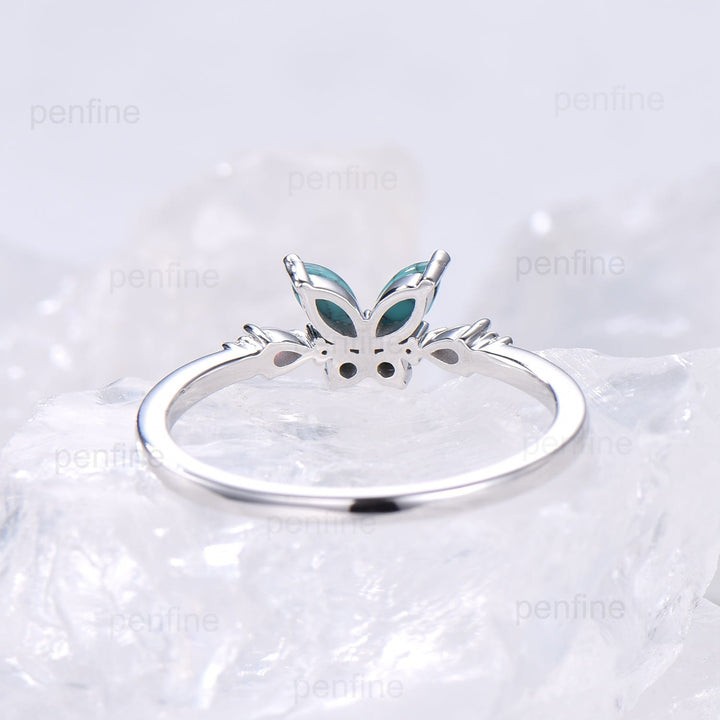 Unique Butterfly Marquise Turquoise Engagement Ring Vintage Pear White Opal Wedding Ring Silver Anniversary Ring December Birthstone Gift - PENFINE