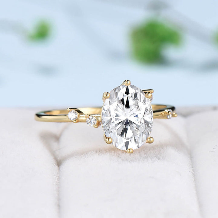 Dainty Oval cut moissanite engagement ring solid 14k yellow gold Minimalist 6 prongs cluster diamond promise wedding ring women jewelry gift - PENFINE