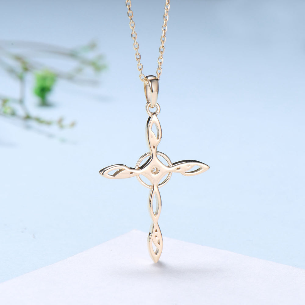 Cross Pendant Necklace Silver yellow Gold Necklace Moissanite Retro Vintage Cross Norse Viking Pendant Angle Anniversary gift for women - PENFINE