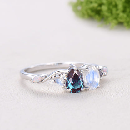 Toi et Moi Moonstone & Alexandrite Engagement Ring | Pear and Oval Cut