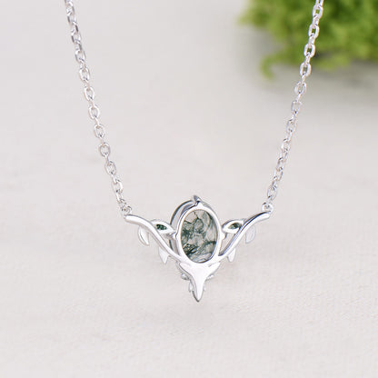 Moss Agate Leaf Vine Pendant Necklace, Nature Inspired