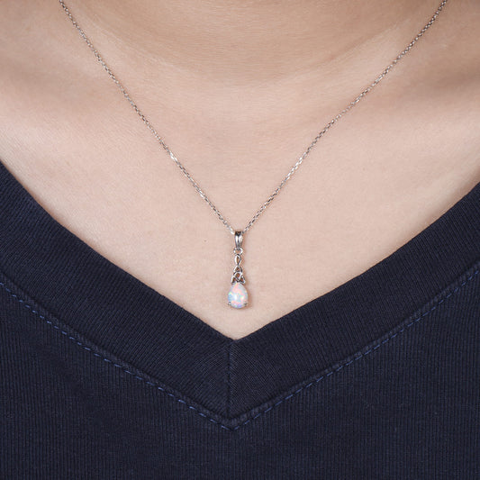 5x7mm Teardrop White Opal Pendant Necklace Vintage Unique Fire Opal Pendant Norse Viking Opal Necklace For Women Birthday Gift