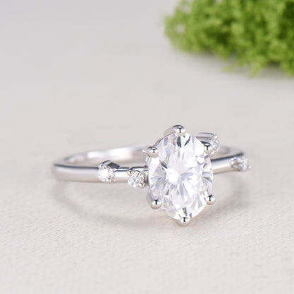 Dainty Oval cut moissanite engagement ring solid 14k yellow gold Minimalist 6 prongs cluster diamond promise wedding ring women jewelry gift