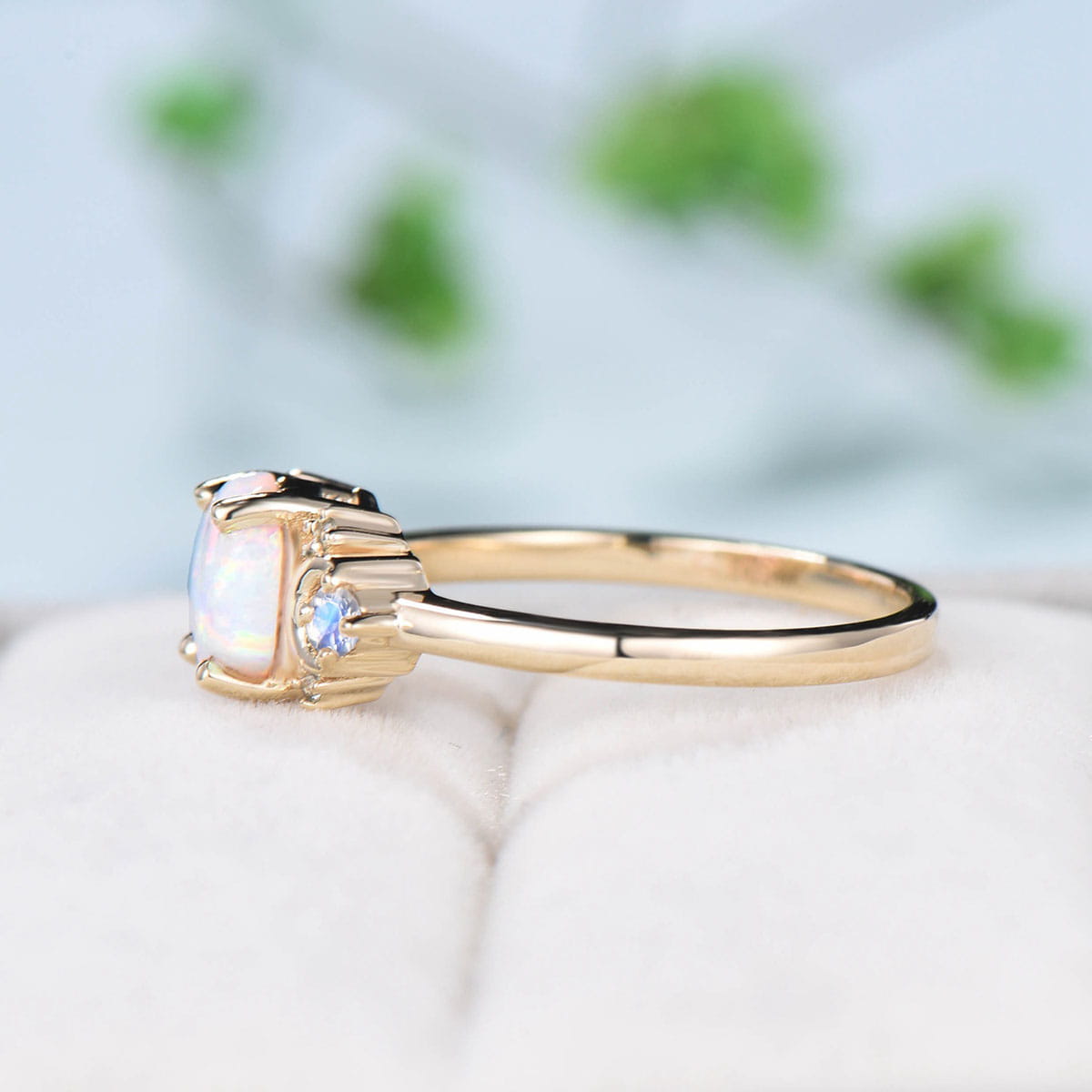 Vintage Moon Opal Engagement Ring Yellow Gold Unique Hexagon Fire Opal Promise Ring For Women Art Deco Cluster Monnstone Wedding Ring Gift - PENFINE