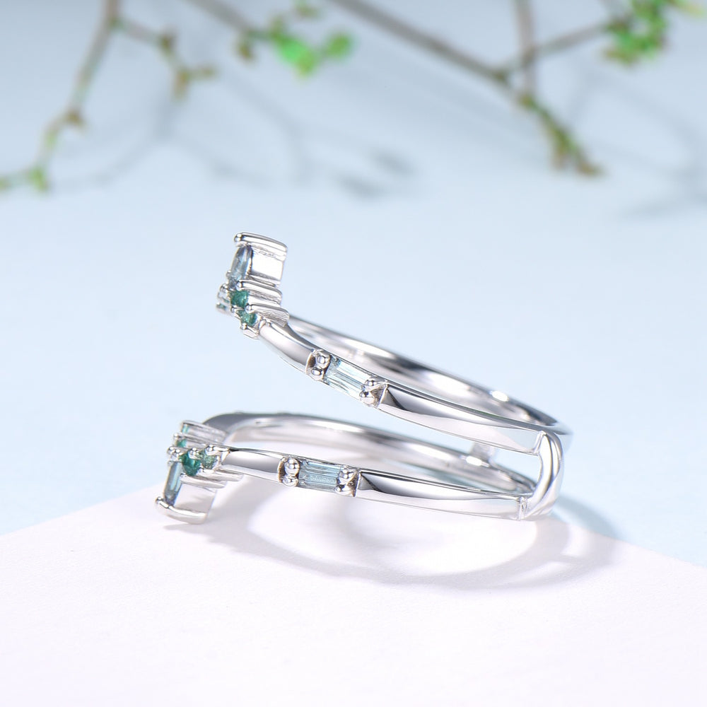 Double Curved Alexandrite Emerald Wedding Band Sterling Silver Contour Enhancer Stacking Marquise Baguette Matching Band Anniversary Gifts - PENFINE