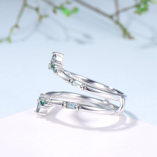 Double Curved Alexandrite Emerald Wedding Band Sterling Silver Contour Enhancer Stacking Marquise Baguette Matching Band Anniversary Gifts - PENFINE