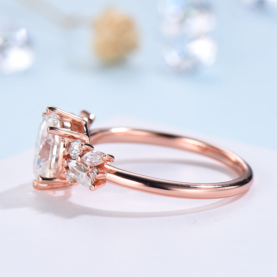 1.5 Carat Oval Lab Grown Diamond Engagement Ring Cluster Marquise Petal Ring