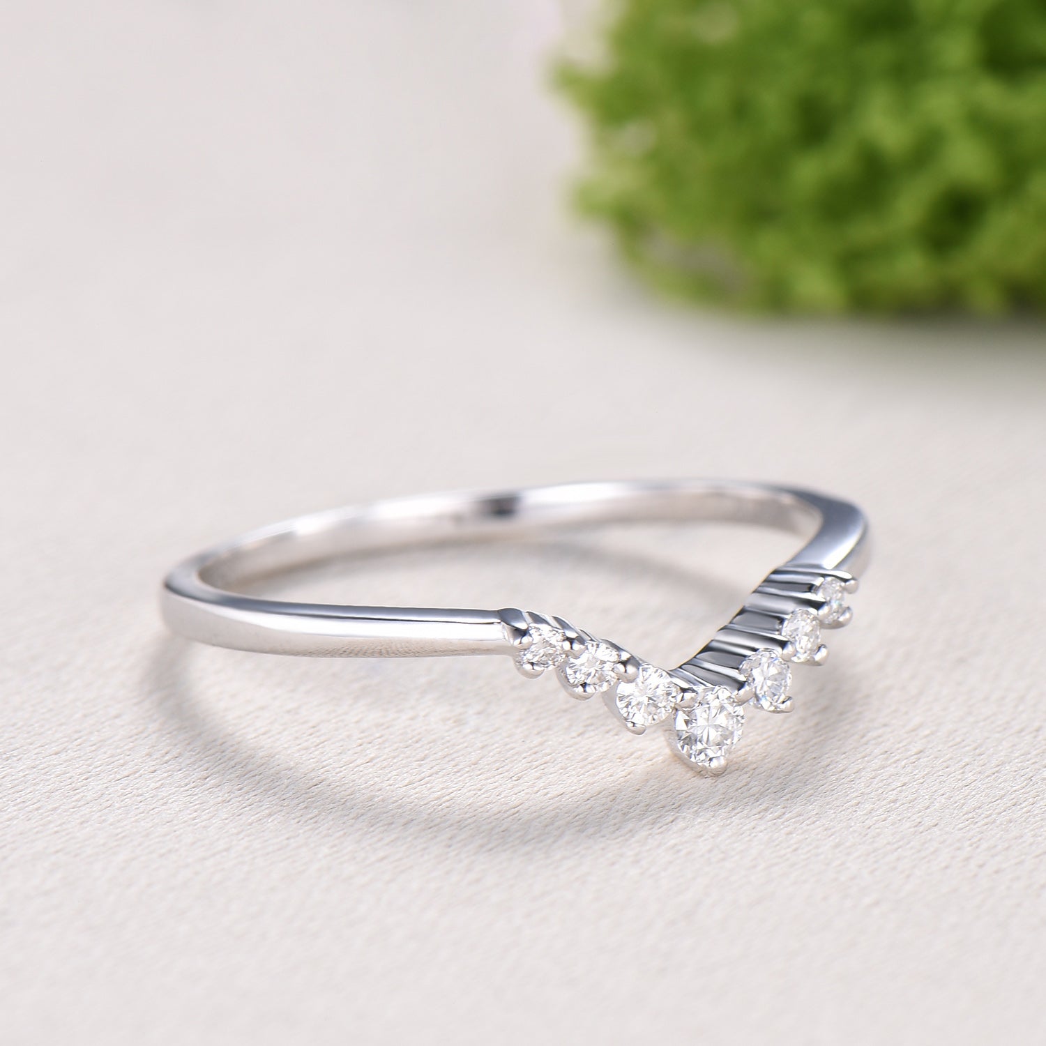 Curved moissanite wedding band women-penfine01 - PENFINE