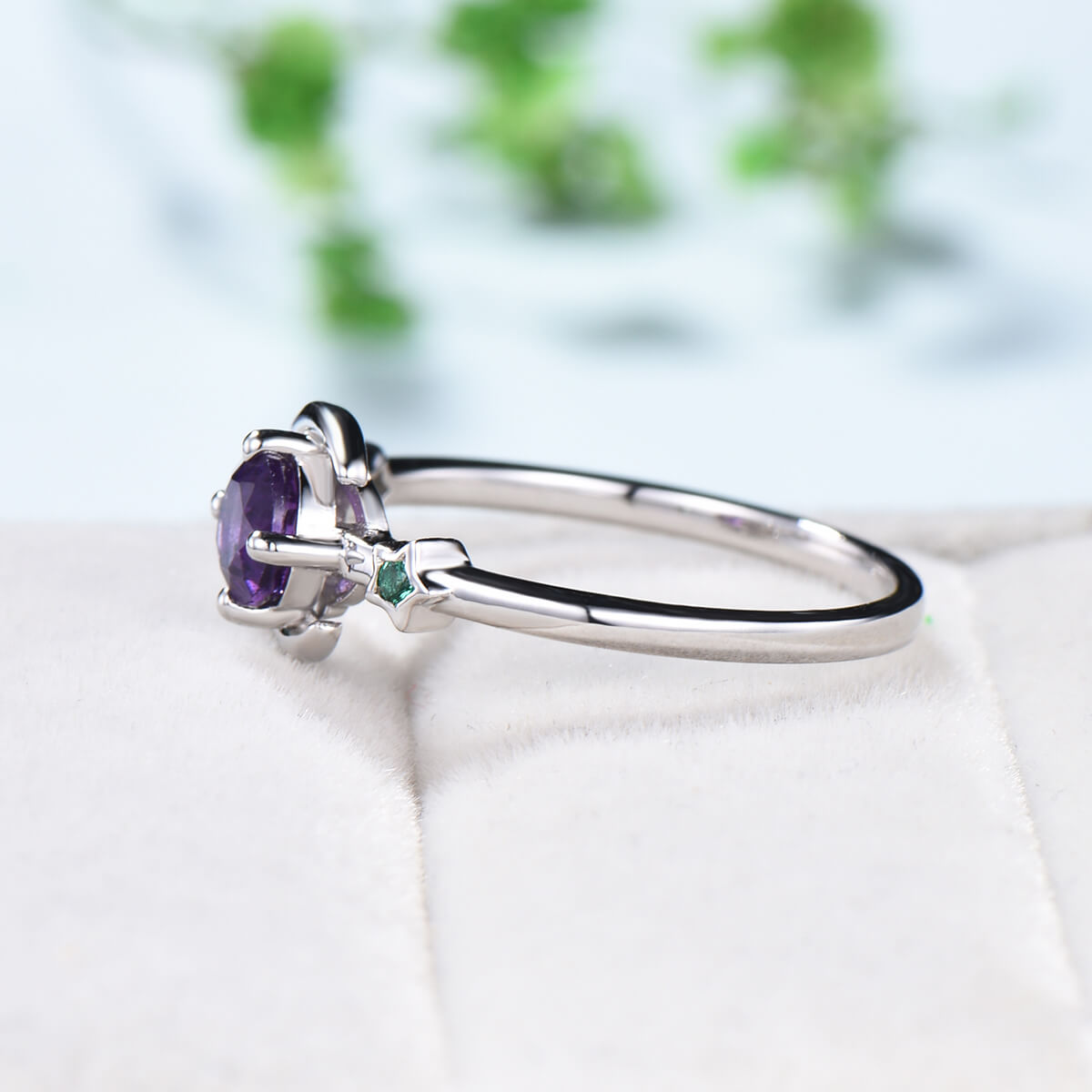 Vintage Crescent moon Amethyst Ring For Women Unique Cluster Star Galaxy Emerald moissanite wedding ring celestial anniversary gift for her - PENFINE