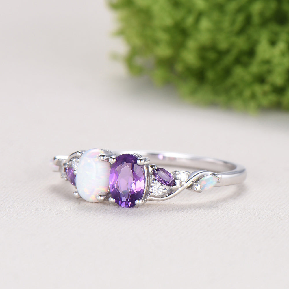 Toi et Moi Opal and Amethyst Engagement Ring | Two Stone Vine Band - PENFINE