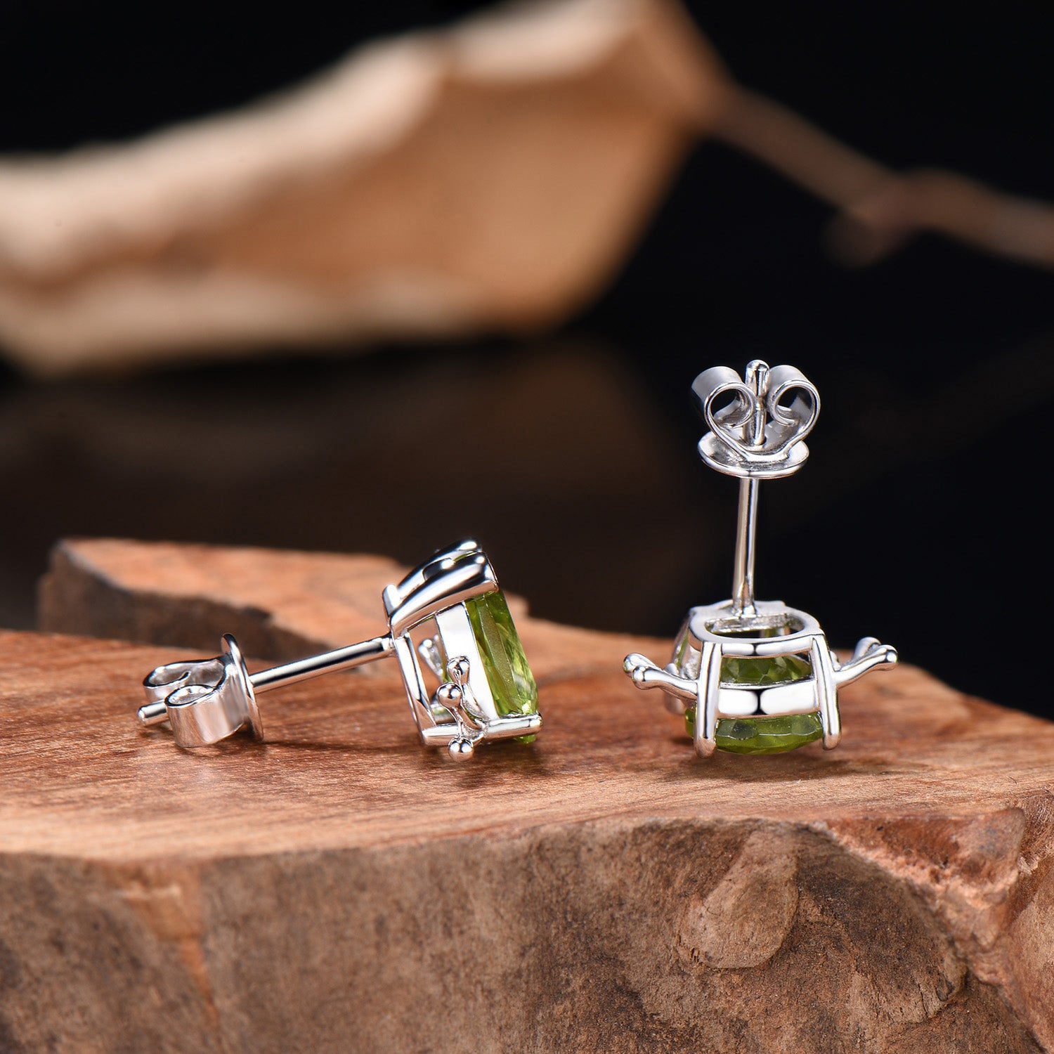 Pear Cut Peridot Frog Earrings, Citrine Accent, Gold Studs