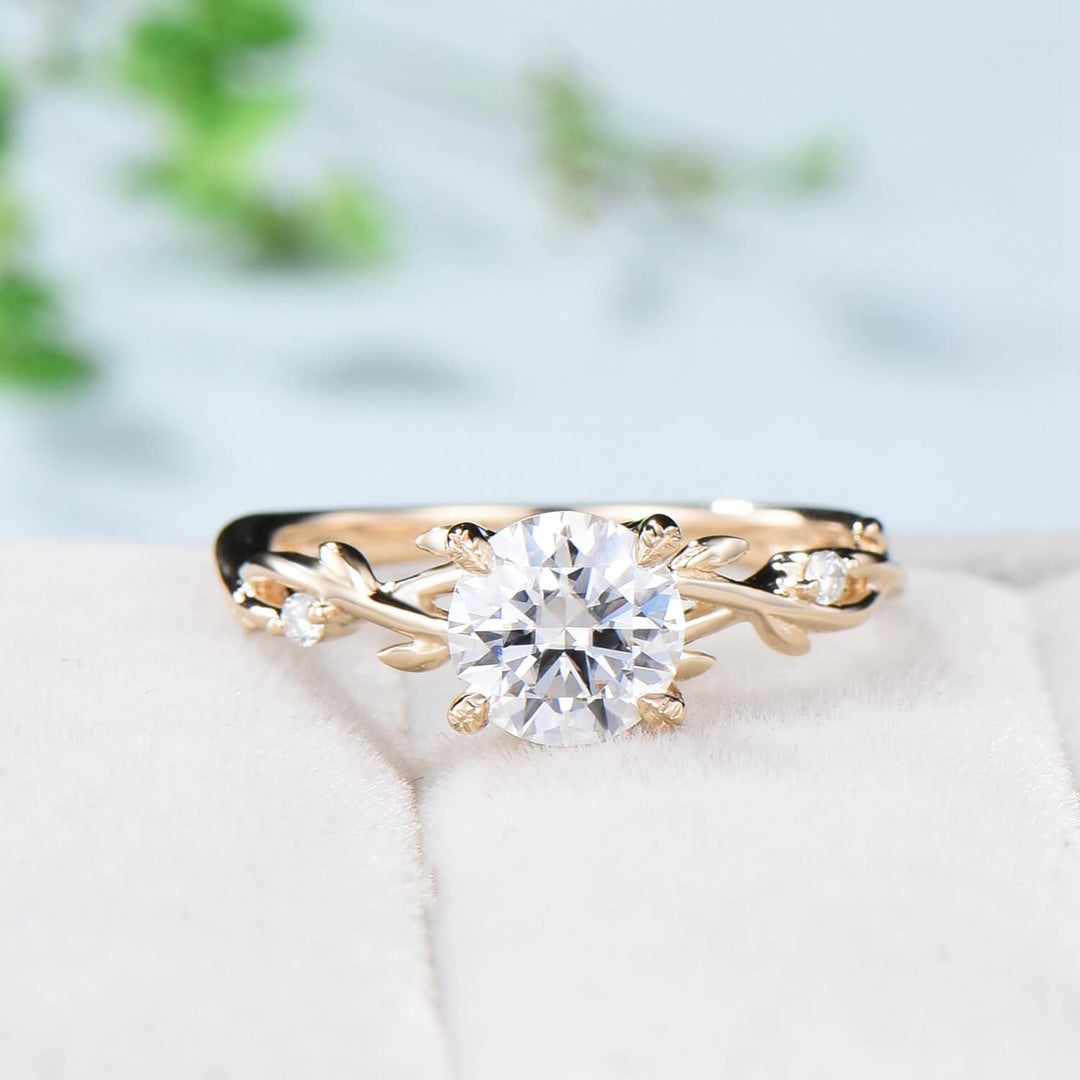 1CT Round Brilliant Moissanite Engagement Ring Set  Nature Inspired Branch Twig Moissanite Wedding Set Unique Leaf anniversary promise ring - PENFINE