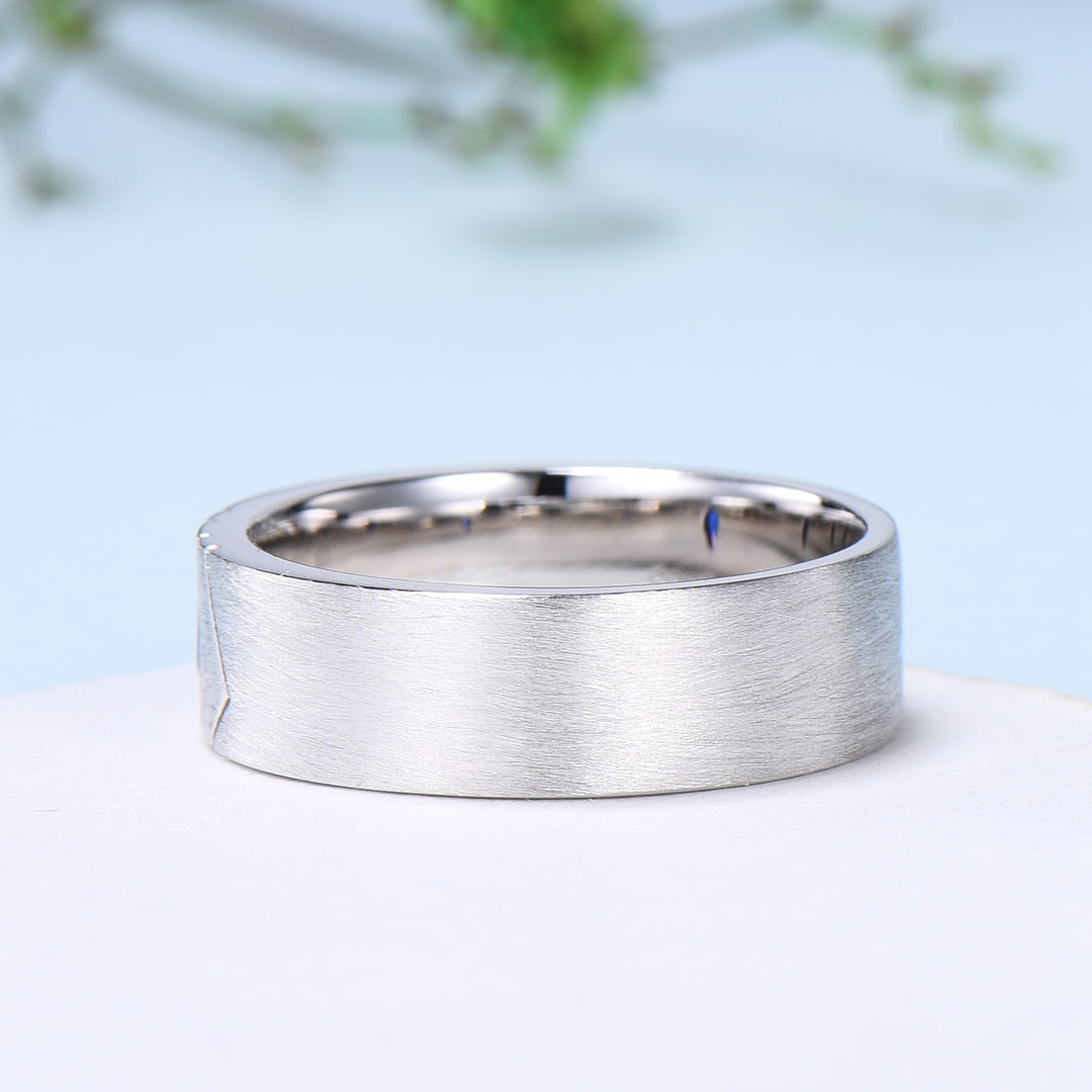 6mm Men's Marquise Cut Sapphire Ring Vintage Brushed Finished Solitaire Wedding Band Silver 14K Solid White Gold Unique Stacking Band Men - PENFINE